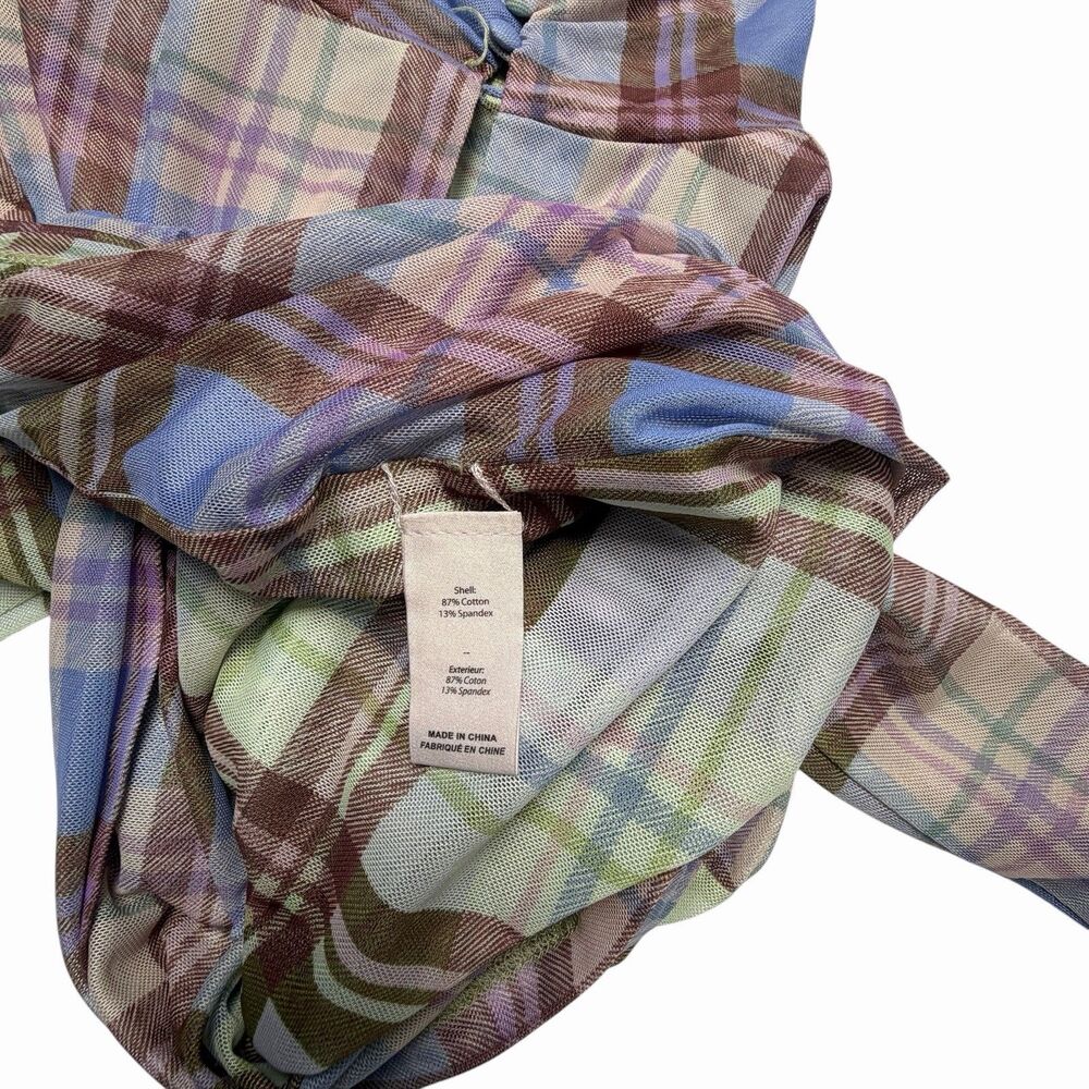 Cinq à Sept Plaid Sheer Mesh Turtleneck Top - Picture 7 of 8
